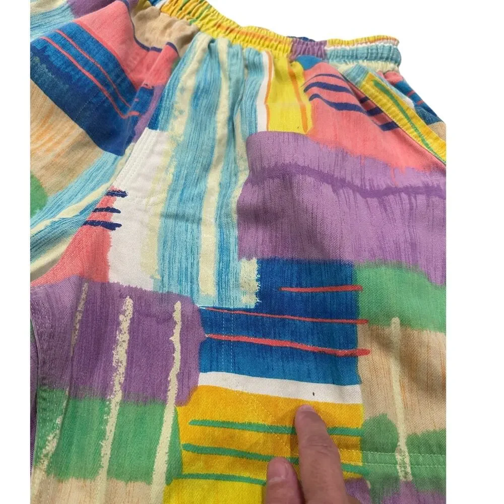 Vintage Sam's World Abstract Brushstroke Cotton Pull-On Shorts Vibe Art Print SM